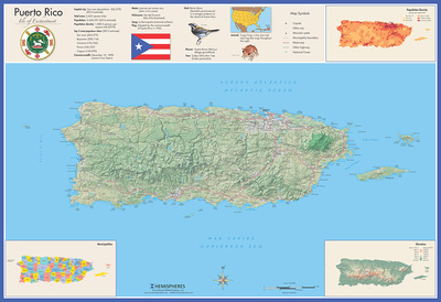 Puerto Rico Laminated Wall Map Posters