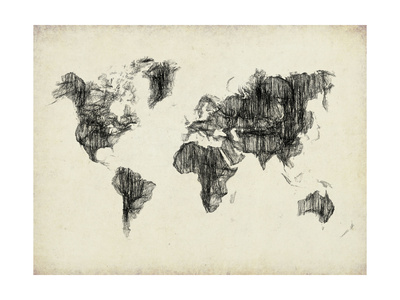 World Map Drawing 2 Posters by  NaxArt