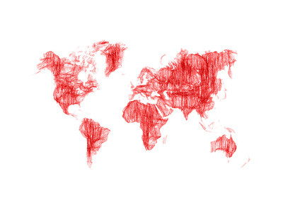 World Map Red Drawing Posters by  NaxArt