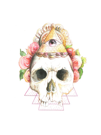Skull, Flowers, Watercolor Poster by  viktoria