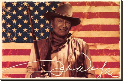 John Wayne- Flag Stretched Canvas Print