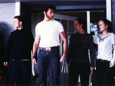 Hugh Jackman wearing White Shirt on X-Men Movie Photo by  Movie Star News