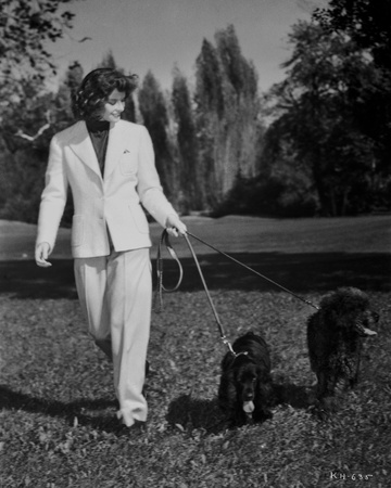 Katharine Hepburn in White Suit with A Dog Photo by A Kahle