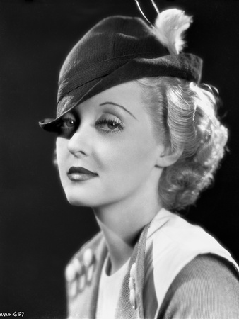 Bette Davis Portrait in Black Wool Hat and White Vest Shirt with Marcel Waves Photo by Elmer Fryer