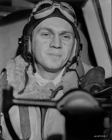 Steve McQueen wearing Fur Coat with Goggles in Black and White Close Up Portrait Photo by  Movie Star News