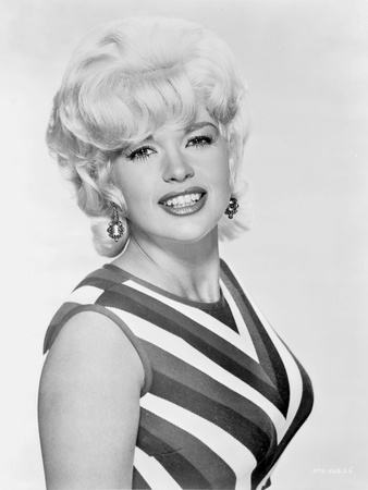 Jayne Mansfield Posed in Black Striped Sleeveless Dress and Dangling Earrings Photo by  Movie Star News