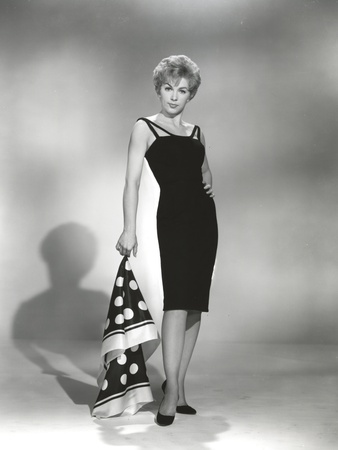Stella Stevens Posed while Holding Scarf in Black and White Portrait wearing Black Dress Photo by  Movie Star News