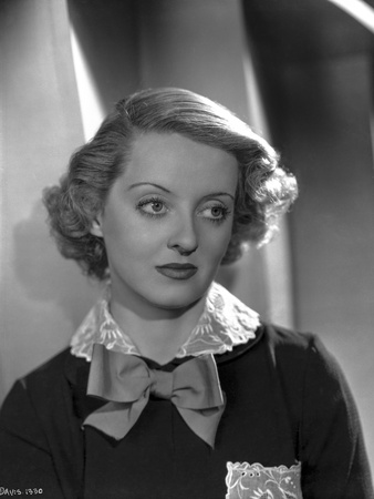 Bette Davis Portrait with Waved Short Hair in Black Long Sleep Dress and Large Brown Ribbon Tie Photo by Elmer Fryer