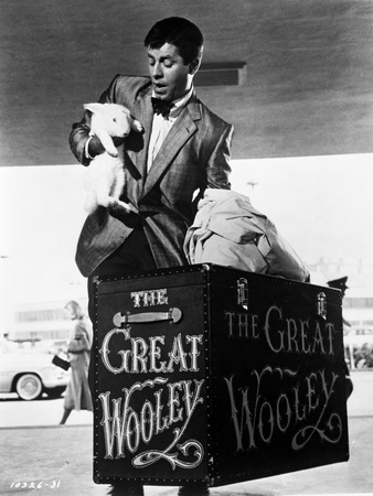 Dean Martin and Jerry Lewis Scene with a Man Holding a Rabbit in Black and White Photo by  Movie Star News