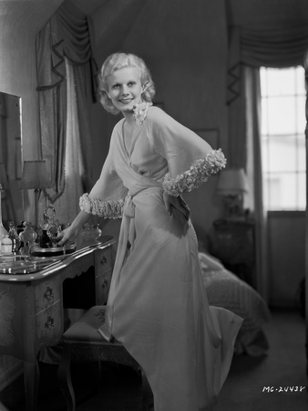 Jean Harlow Posed In front of a Dresser in Folded Top Silk Dress Photo by CS Bull