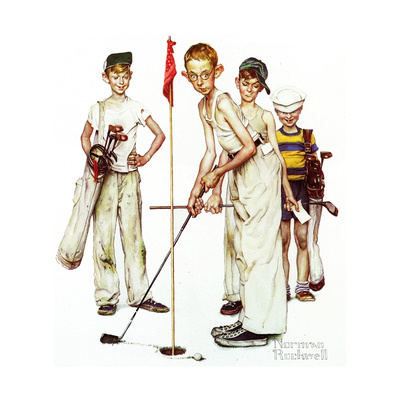 Four Sporting Boys: Golf Giclee Print by Norman Rockwell