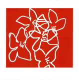 Fleurs Blanches Sur Fond Rouge, c.2003 Sérigraphie par Nicolas Le Beuan Bénic