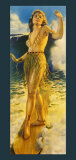 Poster de Wahine Hula sur une planche de surf, Hawaï reproduction procédé giclée