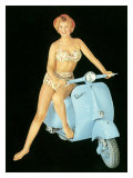 Poster d'une pin-up sur une Vespa Piaggio Reproduction procédé giclée
