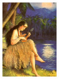 Hawaii, Hula Wahine Ukulele reproduction procédé giclée