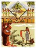Hawaii, Hula Tiki reproduction procédé giclée