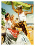 Señorita on Beach with Banana Leaf Reproduction procédé giclée
