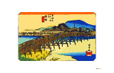 Yahagi Bridge with Okazaki Castle in Background Giclee Print by Hiroshige II 