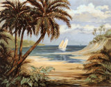 Baie bordée de palmiers Affiche par Paul Brent