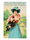 Pretty Lady with Turkey Thanksgiving Postcard Giclee Print