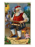 A Merry Christmas with Santa in His Workshop Giclee Print