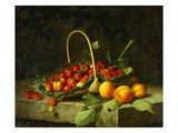 A Basket of Strawberries with Peaches on a Stone Ledge Giclee Print by William Hammer