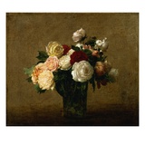 Roses in a Glass Vase Giclee Print by Henri Fantin-Latour