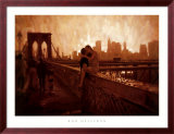 Les Amoureux de Brooklyn Bridge Print by Rob Hefferan