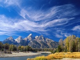 Cirrus Clouds over Teton Range and Snake River Photographic Print