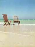 Pair of Wooden Lounge Chairs on Beach Photographic Print by Jack Hollingsworth