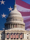Flag Behind U.S. Capitol Photographic Print by Joseph Sohm