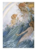 Book Illustration of Nymphs Riding a Wave by Florence Harrison Giclee Print