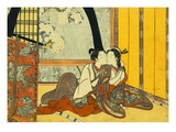 Two Lovers in an Interior by a Yellow Blind Giclée-tryk af Harunobu