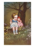 Postcard with a Little Girl and Her Doll Giclee Print
