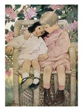Book Illustration of Two Children Sitting Together in a Wicker Chair by Jessie Willcox Smith Giclee Print