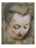 The Head of a Woman Looking Down to the Right Giclee-trykk av Federico Barocci