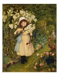 Portrait of Effie Holding a Lily and a Posy of Roses in a Garden reproduction procédé giclée par Marie Spartali Stillman