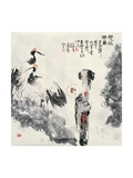 Woman and Cranes Lámina giclée por Shuli Wang Woman and Cranes Lámina giclée por Shuli Wang