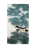 Twin Horses in Bamboo Forest Giclee Print by Wanqi Zhang