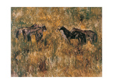 Horses in the Field Lámina giclée por Wanqi Zhang