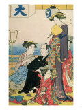 Women of the Gay Quarters, Right Hand Panel of a Diptych (Colour Woodblock Pring) Reproduction procédé giclée par Torii Kiyonaga