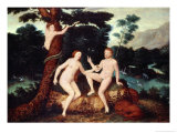 Adam and Eve in the Garden of Eden reproduction procédé giclée par Lucas Cranach the Elder
