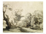 Landscape with a Path, an Almost Dead Tree on the Left and a Footbridge Leading to a Farm Giclee Print by Rembrandt van Rijn 