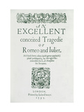Title Page from "Romeo and Juliet" by William Shakespeare (1564-1616) 1597 Giclee Print
