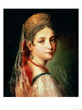 Portrait of a Young Girl in Sarafan and Kokoshnik, 1820s Giclee Print by Mauro Gandolfi