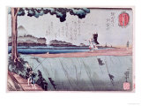 Mount Fuji from the Sumida River Embankment, One of the Views from Edo, circa 1842 reproduction procédé giclée par Kuniyoshi 
