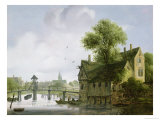 A Town on a River with a Bridge Reproduction procédé giclée par Wouter Kniff