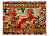 Tutankhamun (circa 1370-1352 BC) in Chariot Attacking Africans, Detail from a Chest, New Kingdom Giclée-Druck