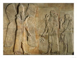 Frieze of a Winged Spirit, Sargon or Priest Carrying a Gazelle and Worshipper Carrying a Poppy Stem Giclee Print