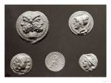 Five Coins Depicting Janus, Jupiter, Mercury and Minerva, 753 BC-476 AD Giclee Print